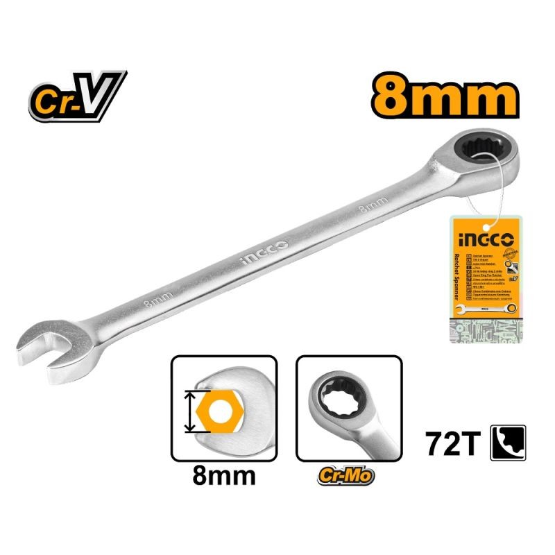 INGCO 8 mm ratchet combination wrench